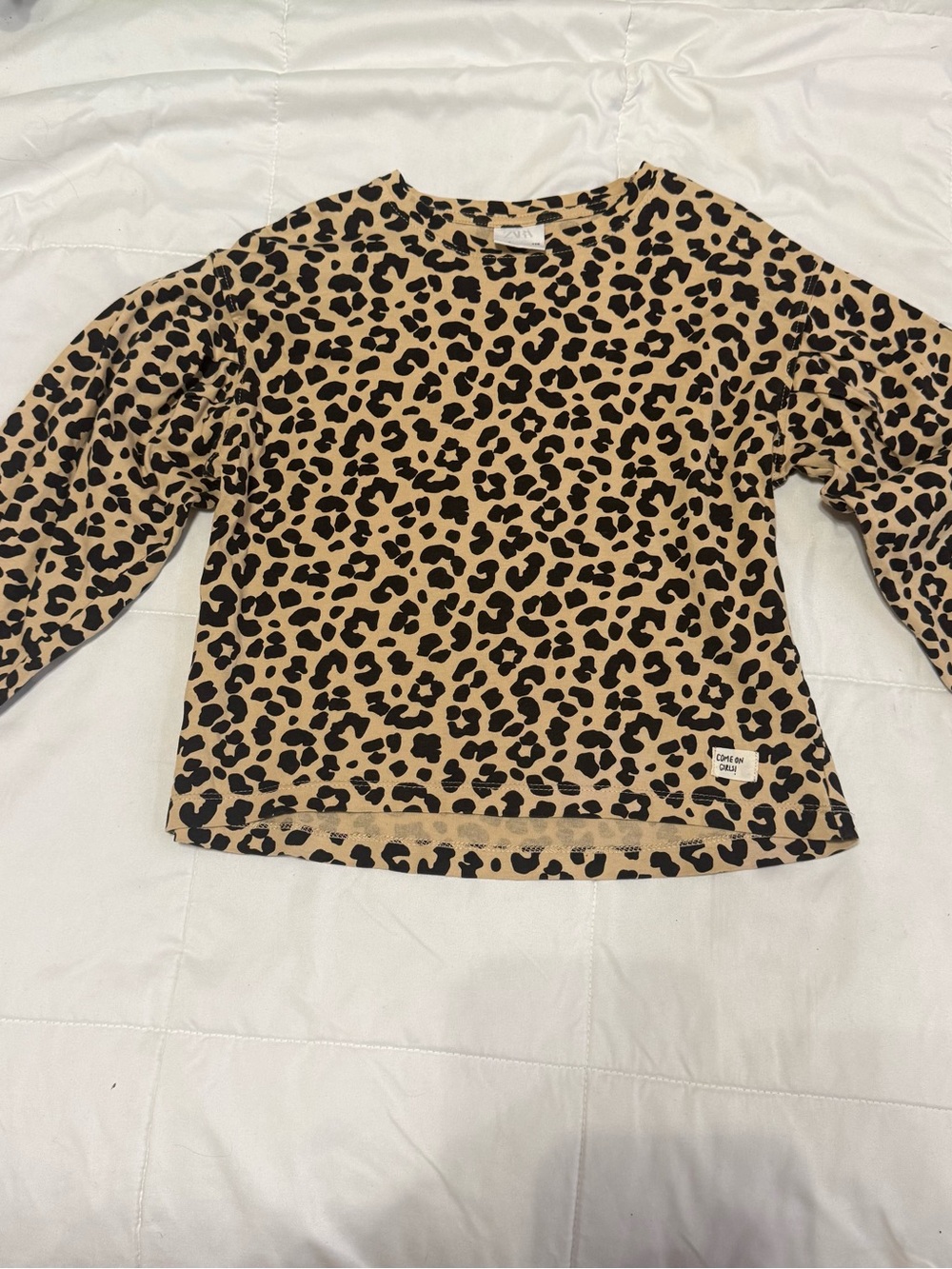 Zara Beige & Black Leopard Long Sleeve Top